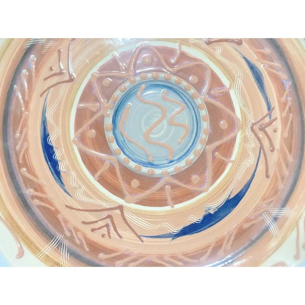 Sonja Templeton Signed Studio Art Pottery Platter Caramel Geometric Southwest